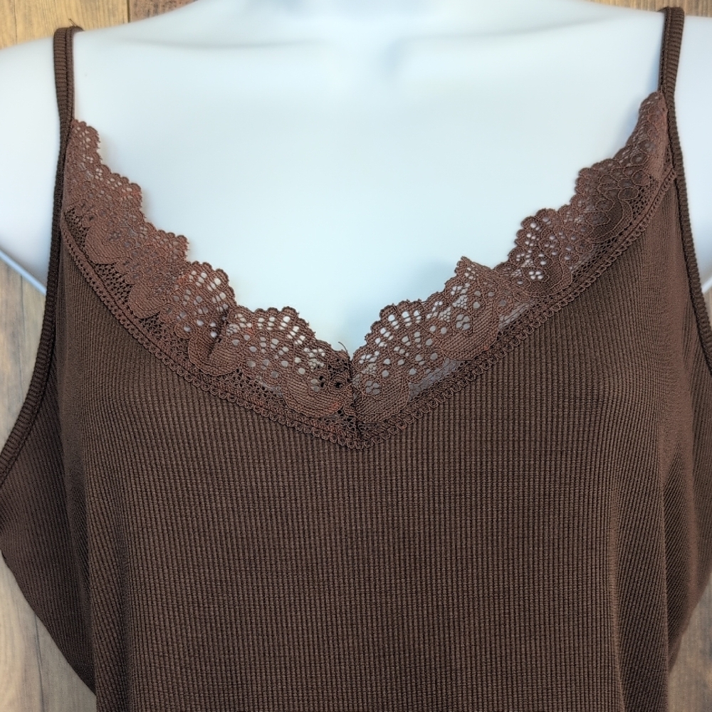 SHEIN Chocolate Lace Detail Camisole Ribbed Tank top XL           T137 - Picture 4 of 6